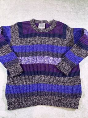 Vintage Cotswold Woollen Weavers 100% Pure Wool Striped Crewneck Sweater
